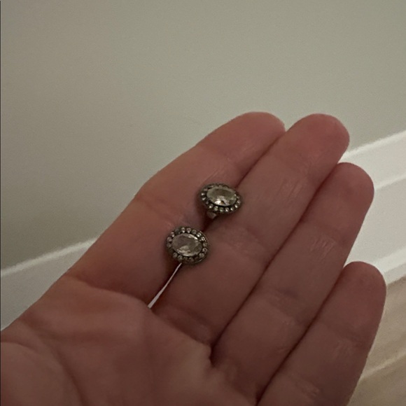 Pandora oval Silver & crystal Stud Earrings - Picture 2 of 6